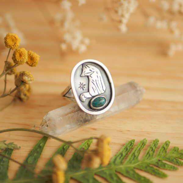 lisek z kuprytem - srebrny pierścionek sygnet damski z lisem