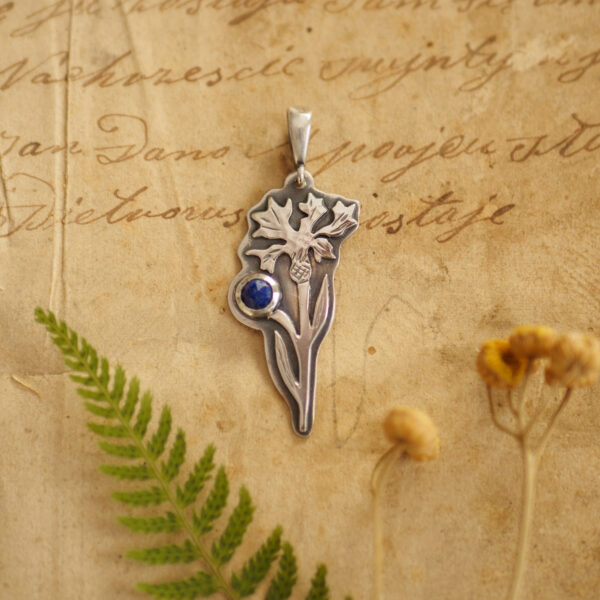 Chaber - srebrny naszyjnik kwiat z lapisem lazuli