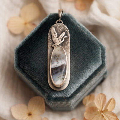 Żuraw zimowy - srebrny naszyjnik z agatem dendrytowym